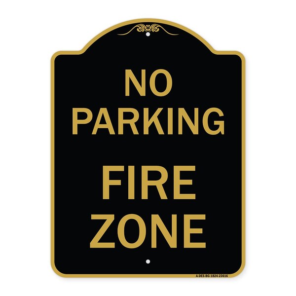 Signmission Designer Series Sign-No Parking Fire Zone, Black & Gold Aluminum Sign, 18" x 24", BG-1824-23616 A-DES-BG-1824-23616 - main